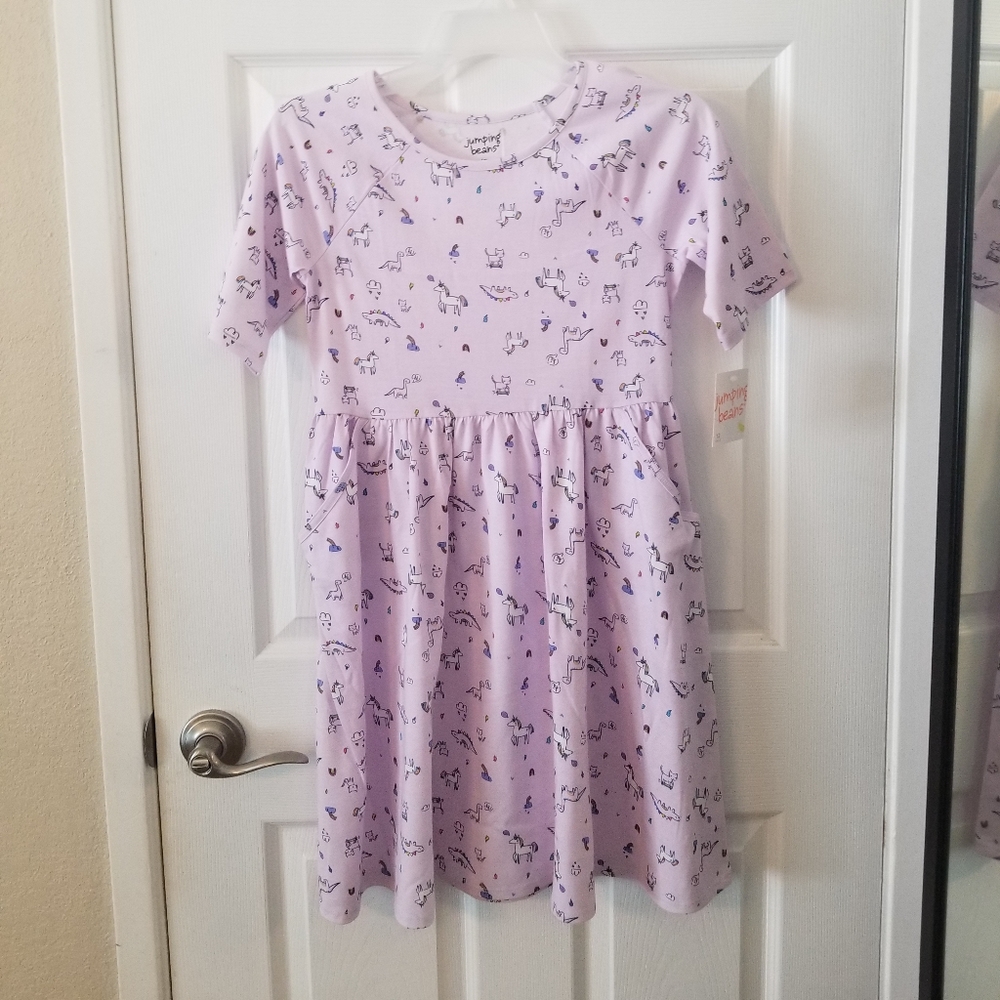 NWT Girls pink Dinosaur Print Dress with Pockets